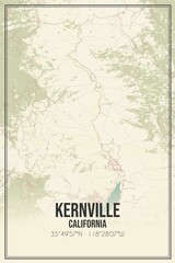 Retro US city map of Kernville, California. Vintage street map.