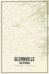 Retro US city map of Glennville, California. Vintage street map.