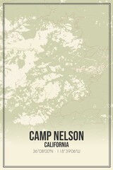 Retro US city map of Camp Nelson, California. Vintage street map.