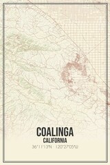 Retro US city map of Coalinga, California. Vintage street map.