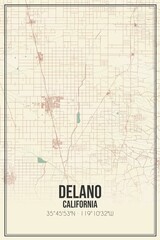 Obraz premium Retro US city map of Delano, California. Vintage street map.