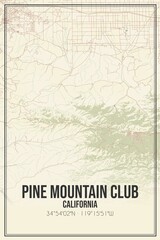 Retro US city map of Pine Mountain Club, California. Vintage street map.