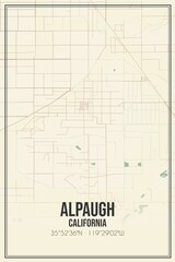 Retro US city map of Alpaugh, California. Vintage street map.