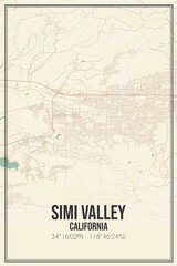 Retro US city map of Simi Valley, California. Vintage street map.