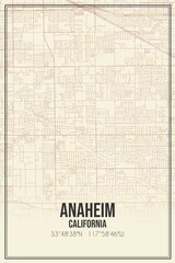 Retro US city map of Anaheim, California. Vintage street map.
