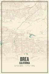 Retro US city map of Brea, California. Vintage street map.