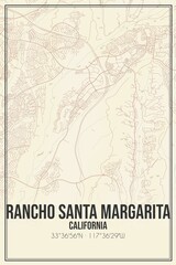 Retro US city map of Rancho Santa Margarita, California. Vintage street map.