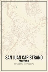 Retro US city map of San Juan Capistrano, California. Vintage street map.
