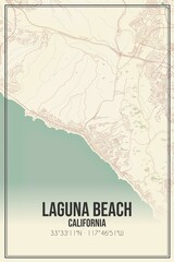 Retro US city map of Laguna Beach, California. Vintage street map.