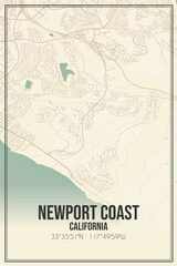 Retro US city map of Newport Coast, California. Vintage street map.