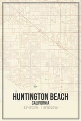 Retro US city map of Huntington Beach, California. Vintage street map.