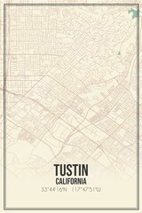 Retro US city map of Tustin, California. Vintage street map.
