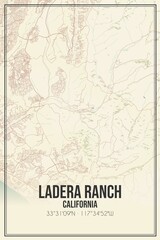 Retro US city map of Ladera Ranch, California. Vintage street map.