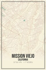Retro US city map of Mission Viejo, California. Vintage street map.
