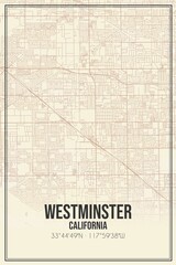 Obraz premium Retro US city map of Westminster, California. Vintage street map.