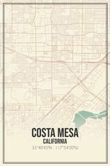 Retro US city map of Costa Mesa, California. Vintage street map.