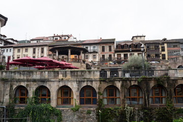 view of the streets of the small village of Potes in Cantabria, Spain