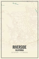 Retro US city map of Riverside, California. Vintage street map.