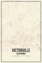 Retro US city map of Victorville, California. Vintage street map.