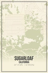 Retro US city map of Sugarloaf, California. Vintage street map.