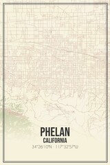 Retro US city map of Phelan, California. Vintage street map.