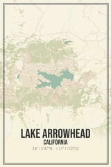 Retro US city map of Lake Arrowhead, California. Vintage street map.