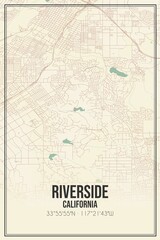 Retro US city map of Riverside, California. Vintage street map.