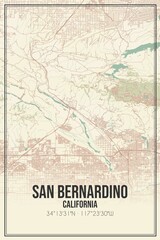 Retro US city map of San Bernardino, California. Vintage street map.