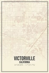 Retro US city map of Victorville, California. Vintage street map.