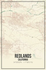 Retro US city map of Redlands, California. Vintage street map.