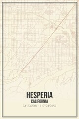 Retro US city map of Hesperia, California. Vintage street map.