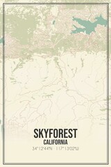 Retro US city map of Skyforest, California. Vintage street map.