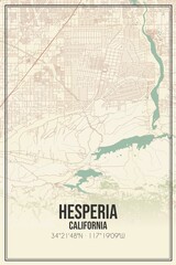 Retro US city map of Hesperia, California. Vintage street map.