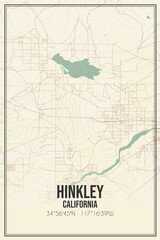 Retro US city map of Hinkley, California. Vintage street map.
