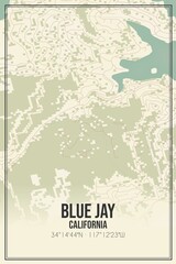Fototapeta premium Retro US city map of Blue Jay, California. Vintage street map.