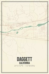 Retro US city map of Daggett, California. Vintage street map.