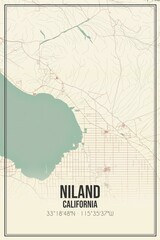 Retro US city map of Niland, California. Vintage street map.