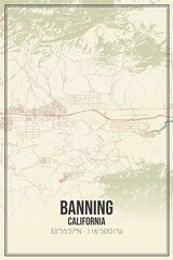Retro US city map of Banning, California. Vintage street map.