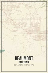 Retro US city map of Beaumont, California. Vintage street map.