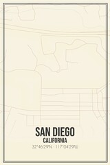 Retro US city map of San Diego, California. Vintage street map.