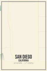 Retro US city map of San Diego, California. Vintage street map.