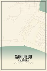 Retro US city map of San Diego, California. Vintage street map.