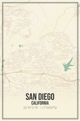 Retro US city map of San Diego, California. Vintage street map.