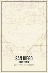 Obraz premium Retro US city map of San Diego, California. Vintage street map.