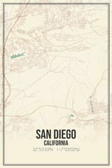 Fototapeta na wymiar Retro US city map of San Diego, California. Vintage street map.