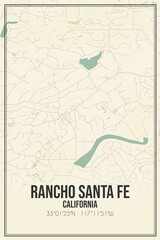 Retro US city map of Rancho Santa Fe, California. Vintage street map.