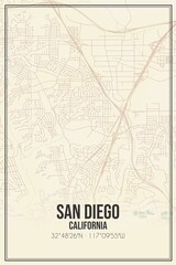 Retro US city map of San Diego, California. Vintage street map.