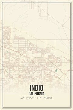 Retro US city map of Indio, California. Vintage street map.