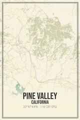 Retro US city map of Pine Valley, California. Vintage street map.
