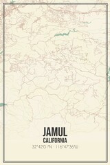 Fototapeta na wymiar Retro US city map of Jamul, California. Vintage street map.